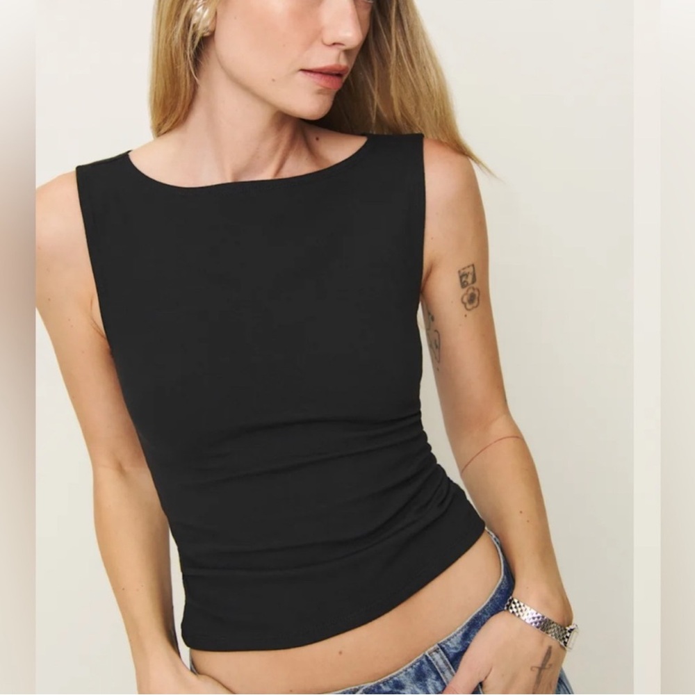 Reformation Black Sleeveless Boatneck Tank